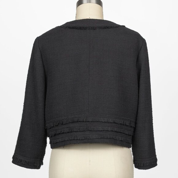 Karl Lagerfeld París Tweed Frayed Fringe Jacket Black Sz Large - Picture 3 of 8